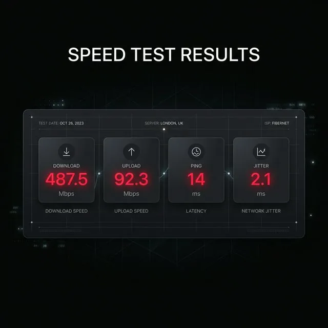 Speed test dashboard metrics