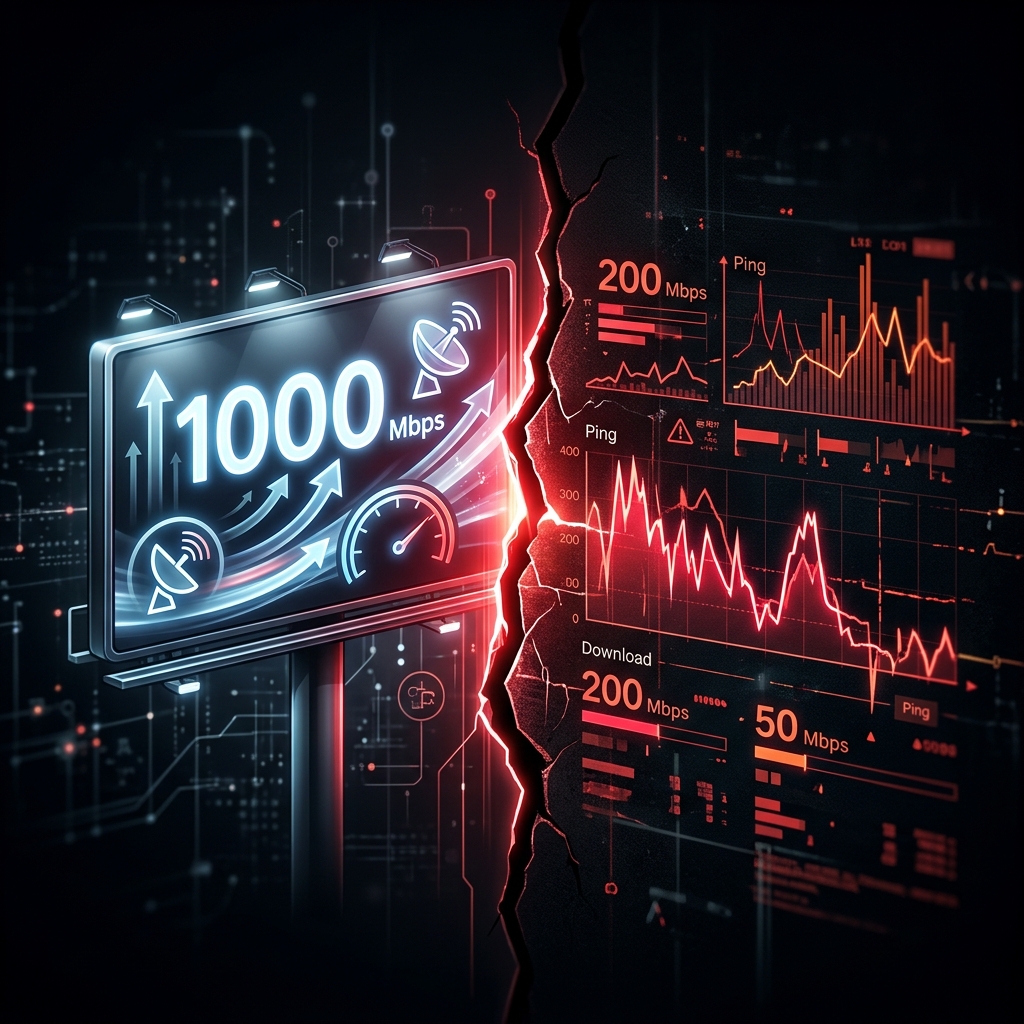 Telemetry chart comparing ISP advertised speeds with real measured performance